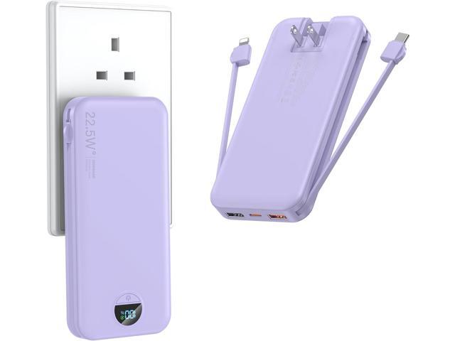 Portable Charger with Wall Plug, 12000mAh USB C Power Bank Fast Charging, External Battery Pack with Built in Cables, Digital Display, 5 Output 4...