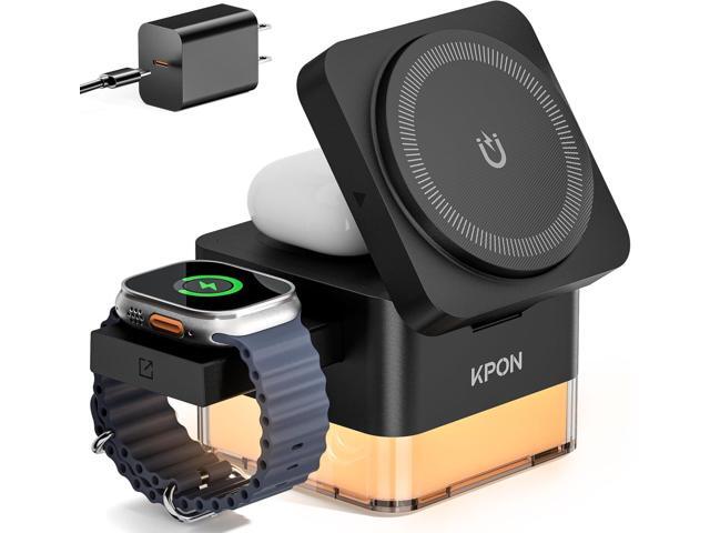 KPON for iPhone Nightstand Charging Station,15W 3 in 1 Wireless Phone Charger Stand with Night Lamp, Travel Foldable Magnetic Cube Magsafe Dock for...