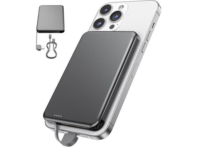 for MagSafe Portable Charger, 0.3' Ultra Slim 5000mAh Magnetic Power Bank, 25W PD Fast Charging Battery Pack with Built-in Cable, Travel Battery...