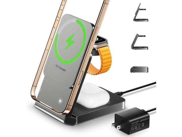 3 in 1 Wireless Charger Station for Multiple Devices, Foldable Magnetic Charging Stand, Portable Fast Travel Wireless Charger for...