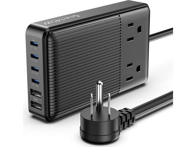 Charging Stations Flat Plug Power Strip 140W, 8-in-1 Power Strip, GaN Charger USB C Fast Charging Station with 2 AC, 4 USB C, 2 USB A, Ports, 6.5ft.