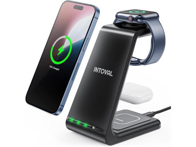 Intoval 3 in 1 Wireless Charging Station for iPhone and Apple Watch,Fast Wireless Charger Stand,Compact Desk Charging Dock for iPhone17 16 15 14...
