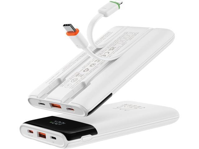 VEGER Portable Charger with Built in Cables, Slim 10000mAh PD 22.5W Fast Charging USB C Power Bank, 4 Outputs 3 Inputs Battery Pack Compatible with...