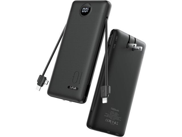 VRURC Portable Charger with Wall Plug, 10000mAh Slim Portable Charger Built in Cables,PD 20W Fast Charging Power Bank with Cords,USB C Portable...