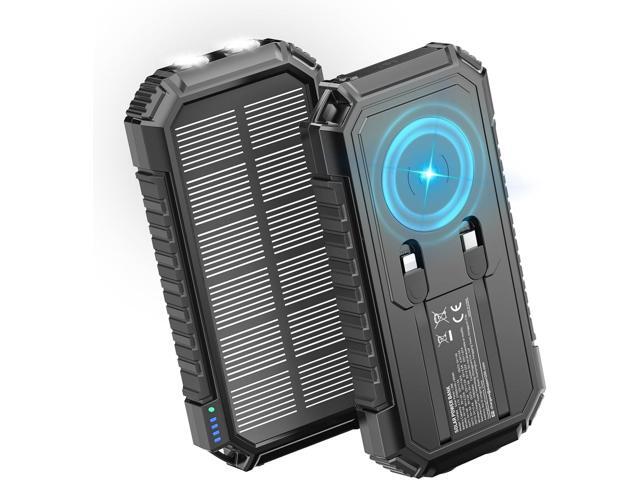 Riapow Solar Charger Power Bank - 27000mAh/99000mWh Wireless Portable Charger Built in 2 Cables - 22.5W Fast Charging Battery Bank with USB C...