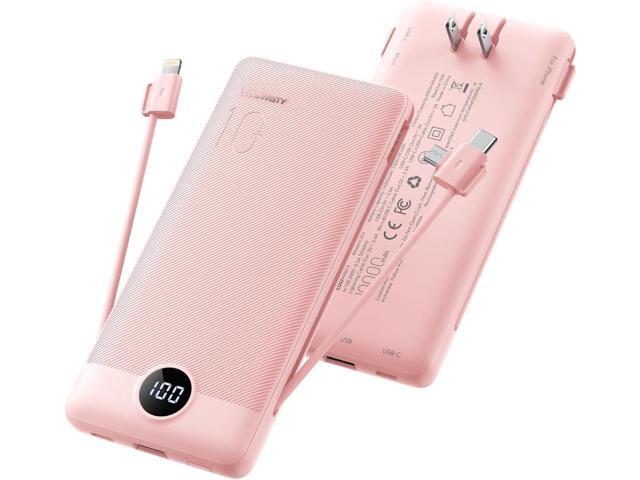Portable Charger Compatible with iPhone, Built-in Cables and Wall Plug USB C Power Bank 10000mAh, Slim LED Display Battery Pack for Smart Phones &...