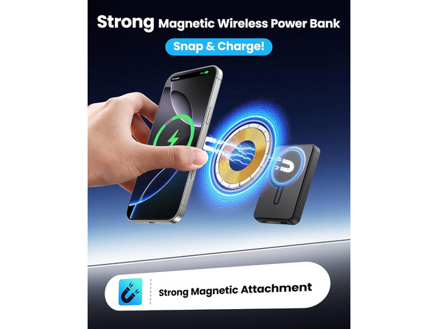 for Magsafe Portable Charger 5000mAh, Slim Magnetic Battery Pack, 15W Wireless Magnetic Battery Pack, 20W PD Fast Charging, Magnetic Power Bank for...