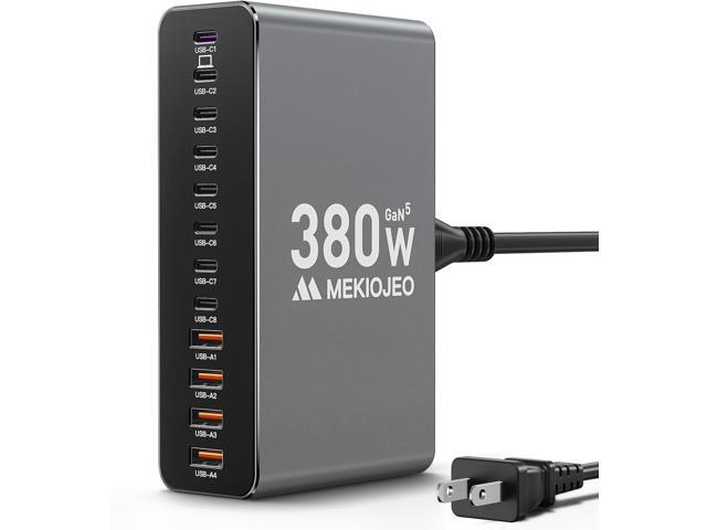 Aluminum Alloy 380W Charging Station Fast USB C Charger Block 12 Ports 65W Laptop GaN Charger for MacBook Pro/Air/iPad Pro/iPhone (Gray)