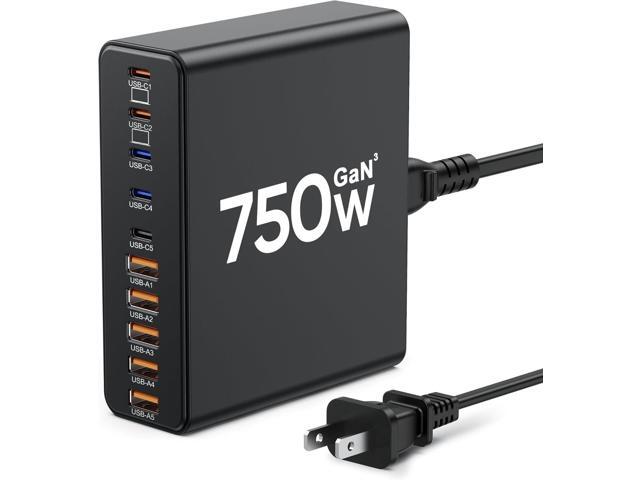 750W USB C Charger Block,10-Port Charging Station GaN Fast Charging Type C & USB A Wall Charger Adapter for MacBook Pro/Air,iPhone,iPad,Dell...