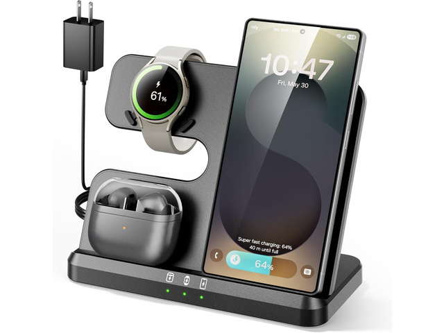 3 in 1 Charging Station for Samsung, Wireless Charger Stand for Galaxy S25 Ultra/S24/S23/Z Fold, Phone and Watch Charger Fast Charging for Samsung...