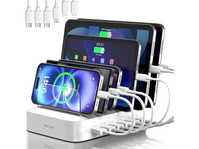 MSTJRY Charging Station for Multiple Devices: 6 Port USB Charger Stations - Family Multi-Device Organizer Charging Dock - Designed for iPhone iPad...