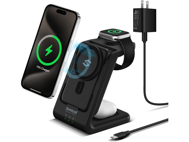 3 in 1 Wireless Charging Station: 10000mAh Removable Power Bank Charger Stand for Phone/Watch/Air Pods - Portable Magnetic Battery Pack for Air 17...
