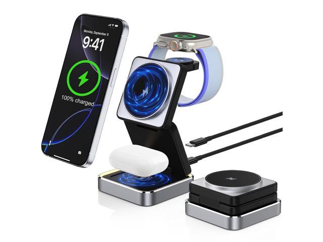 Wireless Charging Station 3 in 1 for Apple Devices, Foldable Magnetic MagSafe Charger Stand, Portable Fast Travel Charger for iPhone 17 Pro Max/ 17...