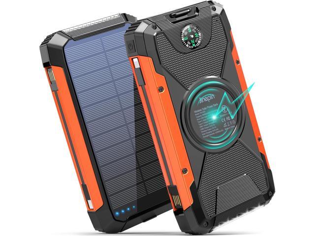 Solar Charger Power Bank -38600mAh Solar Phone Charger Built in 3 Cables Waterproof Outdoor External Battery Pack with 4 Outputs 2 Inputs USB C 15...