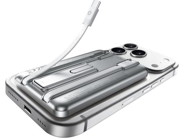 REWONDER Slim Magsafe Power Bank, 5000mAh for Magsafe Portable Charger Built-in 2 Cables, 4-in-1 Slim Magnetic Power Bank with Kickstand, Magsafe...