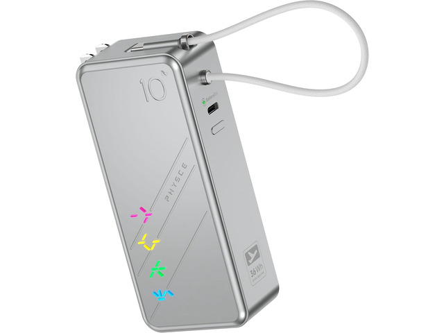 Eco RGB 3-in-1 Power Bank 10K, Portable Smartphone Charger, 9,600mAh Power Bank with Built-in USB-C Cable and Foldable Wall Plug, 30W Max Battery...