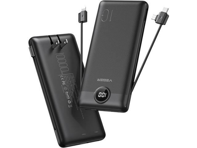 VEGER Portable Charger for iPhone Built in Cables and Wall Plug, 10000mah Slim Fast Charging USB C Power Bank, Travel Essential Battery Pack...
