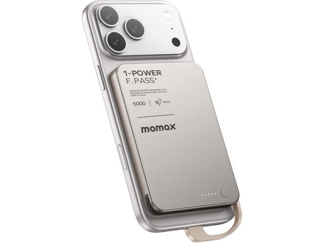 MOMAX Ultra-Slim 5000mAh Portable Power Bank with Built-in USB-C Cable, PD 20W Fast Charging Battery Pack for iPhone 17/16/15, iPhone air, Galaxy,...