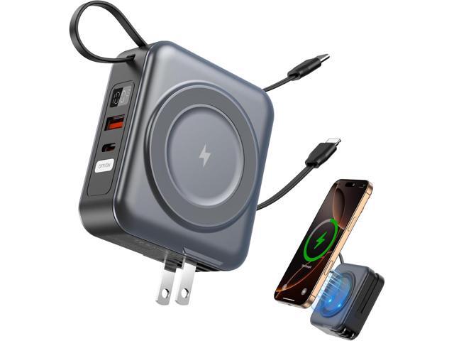 for Magsafe Portable Charger with AC Wall Plug, 6-in-1 Magnetic Wireless Power Bank 10000mAh Built-in Cables, 22.5W Type-C in & Out Fast Charging...