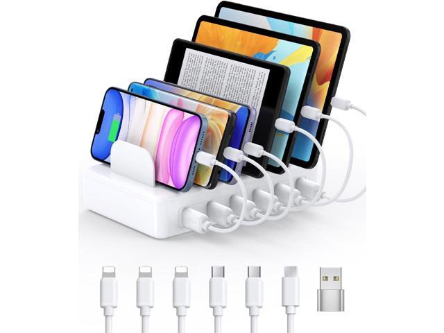 Charging Station for Multiple Devices Apple, CREATIVE DESIGN 50W Multi Charger Station with 6 USB Ports & 6 Cables, Charging Dock for Apple Android...