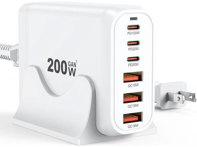 200W USB C Charger Block Multiple Ports, FEMORO GaN III USB Charging Station 6 Ports Hub, Multi Port for Laptop MacBook iPad iPhone 15 Galaxy...