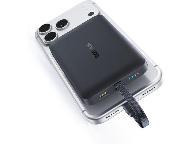 Baseus Magsafe Power Bank, 10,000mAh 30W Magnetic Portable Charger, Fast Charging Wireless Battery Pack with Built-in Braided USB-C Cable for...