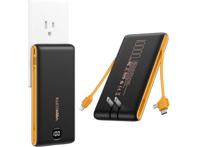 VEEKTOMX Portable Charger with Built in Cables 10000mAh, Power Bank for iPhone with Wall Plug, Travel Essential Fast Charging USB C Slim External...