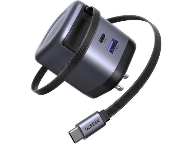 UGREEN Nexode 65W GaN USB C Retractable Charger with Built-in Cable, 2-Port Fast Charging Wall Adapter for iPhone 17/16/15, Galaxy S25/S24, Pixel...