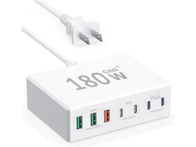 USB-C GaN 180W 7-Port Fast Charger - Compatible with MacBook, iPhone 12/13/14/15, Smartphones, Tablets & Other USB Devices