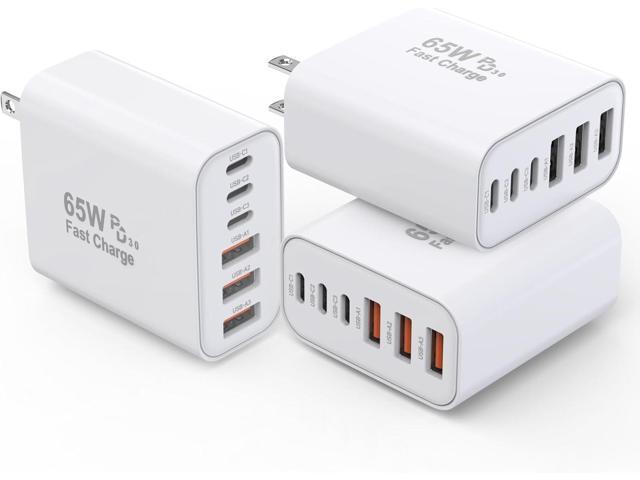3 Pack 65W GaN Type C Wall Charger Block,6-Port Fast Charging Block,PD USB C Plug Adapter+QC Plug Compatible with Apple iPhone 17/17 Air/16E/16Pro...