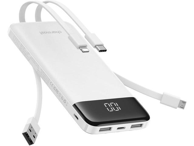 charmast Portable Charger with Built in Cables, 10000mAh Slim Power Bank, 15W USB C in & Out Port High Speed Charging External Charger, Battery Pack...