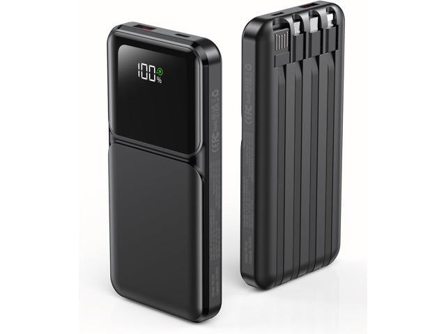 Portable Charger with Built in Cable - Power Bank Fast Charging 22.5W USB C 10000mAh LED Display Travel Battery Pack 5 Outputs & 3 Inputs for...