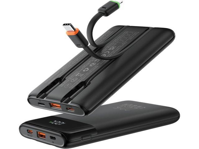 VEGER Portable Charger with Built in Cables, Slim 10000mAh PD 22.5W Fast Charging USB C Power Bank, 4 Outputs 3 Inputs Battery Pack Compatible with...