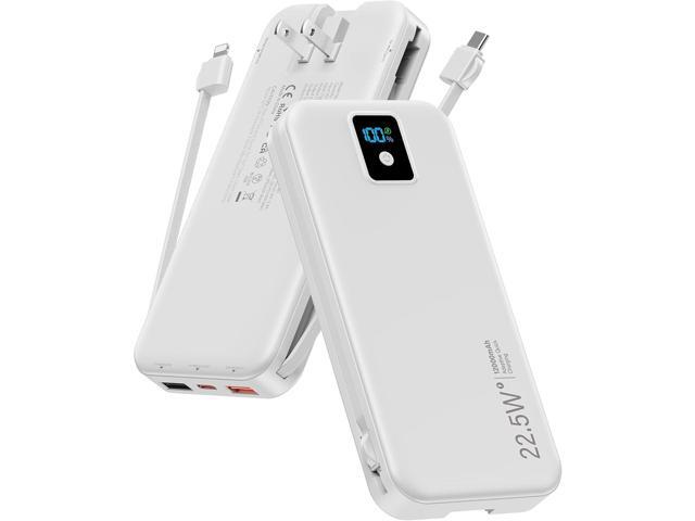 Portable Charger, 12000mAh 22.5W Fast Charging Power Bank with Built-in Cables & Wall Plug, Travel Essentials Battery Pack with LED Display, USB C...