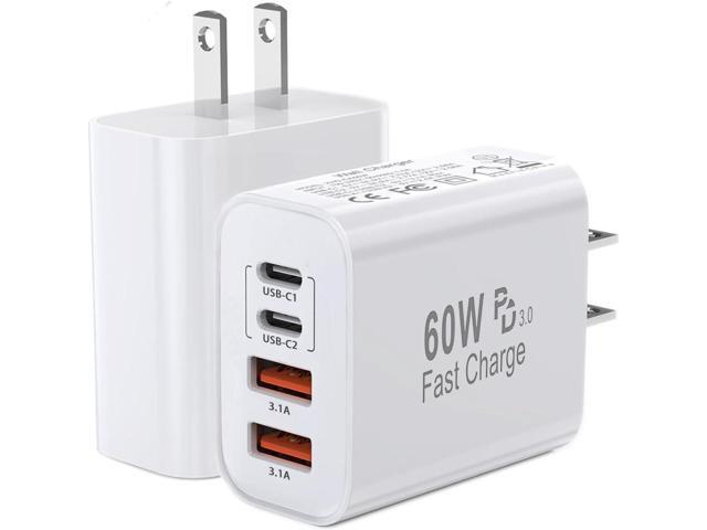 60W USB C Charger Block,2Pack 4-Port GaN USB C Charger Fast Charging Wall Plug Dual Type C+Dual USB-A Port Multiport Power Adapter Cube for iPhone...