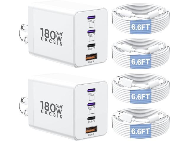 2 Pack 180W USB C Charger Block, Foldable 4-Port GaN Super Fast Charger USB C, Dual 65W Type C Charging Block, Laptop Fast Charging Adapter for...