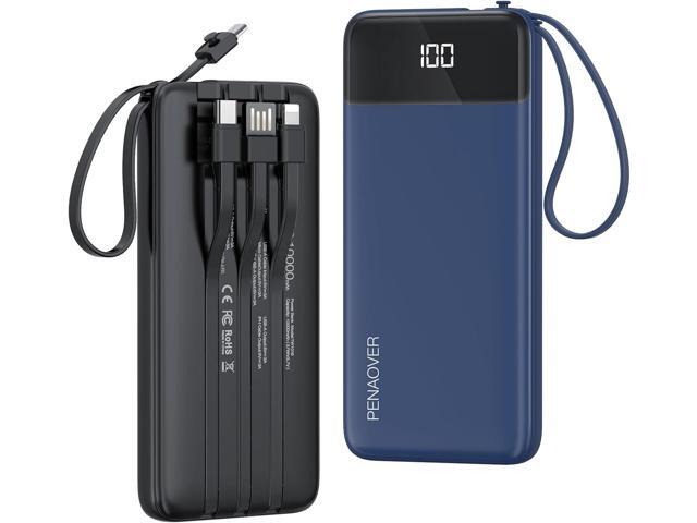 Portable Charger 10000mAh Power Bank with Built-in Cable, 5 Output 2 Input Travel Essential External Battery Pack with LED Display Compatible with...