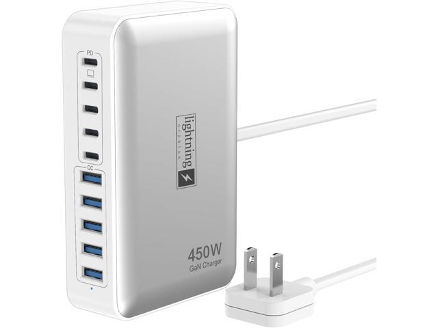 USB C Charger Hub 450W, 10 Ports Charging Station for Multiple Devices, Type C Port 140W Max for Laptops Super Fast Charging, GaN Tech Charging...