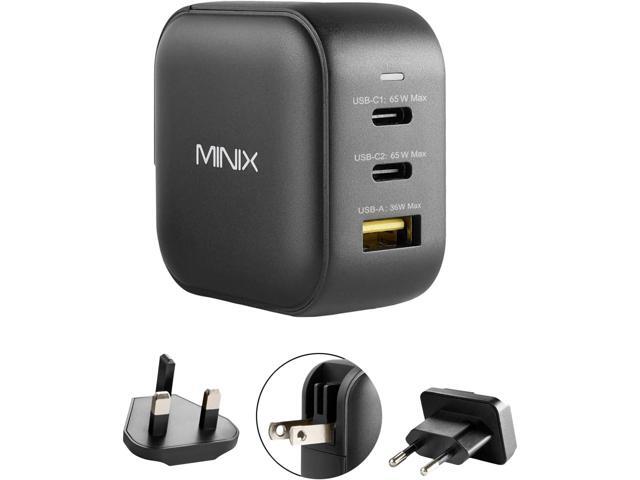 MINIX 66W Turbo 3-Port GaN Wall Charger 2 x USB-C Fast Charging Adapter, 1 x USB-A Quick Charge 3.0, Compatible with MacBook Pro Air, iPad Pro,...