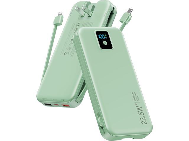 Portable Charger, 12000mAh 22.5W Fast Charging Power Bank with Built-in Cables & Wall Plug, Travel Essentials Battery Pack with LED Display, USB C...