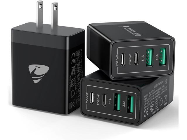 USB C Wall Charger Block 3-Pack, Aiminu 40W 4-Port PD Power Delivery Fast Type C Charging Block Plug Adapter for iPhone 15/14/13/12/11/Pro Max,...