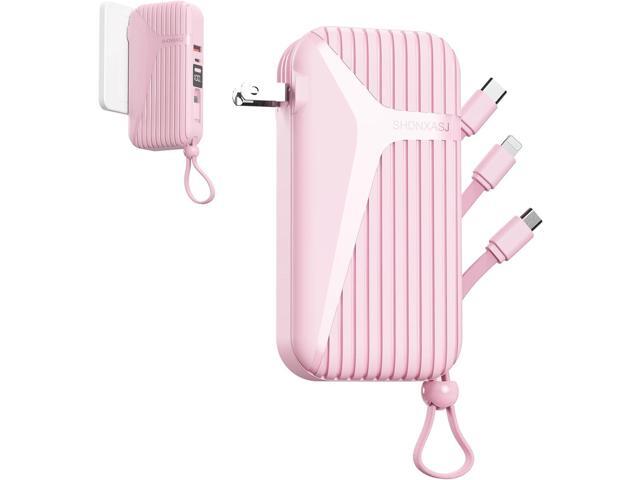 Portable Charger for iPhone Built in Cables and Wall Plug,27W PD USB C Power Bank Fast Charging,4 Outputs 2 Inputs,10000mAh Travel Essentials...