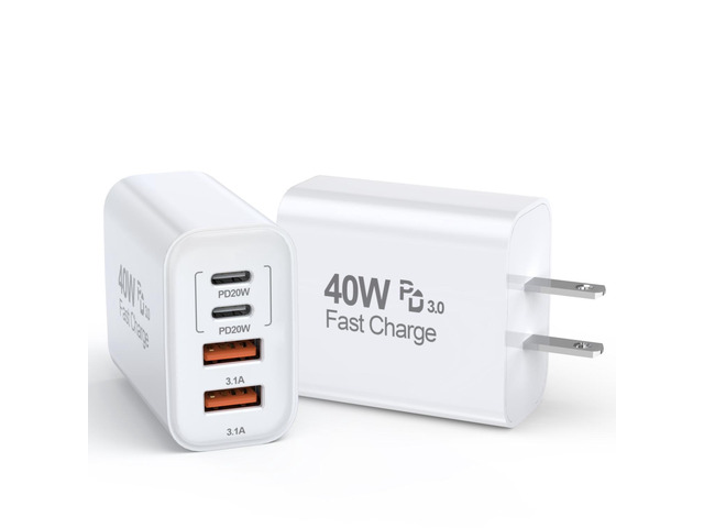 40W iPhone 16 15 Charger Block, 2 Pack USBC Charger Fast Charging Cube, 4Ports USB Type C Wall Charger PD & QC Apple Adapter Multiport Brick Apple...