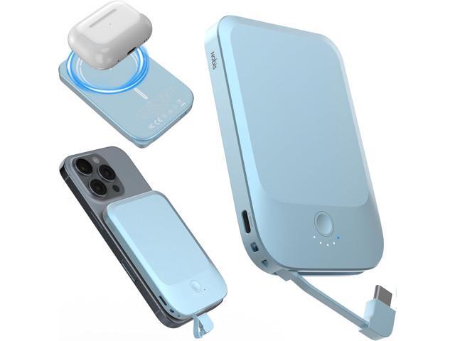 NOBIS Slim Magnetic Power Bank 5000mAh with Built-in Cable Wireless Portable Charger QC 3.0 22.5W PD Fast Charging USB C in/Out, for MagSafe...