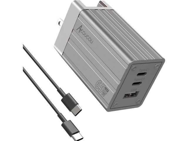 65W USB C Charger Block, 3-Port Fast Compact Foldable Wall Charger,Type C Power Adapter with 6 Feet USB C Cable for iPhone iPad MacBook Air/Pro,...