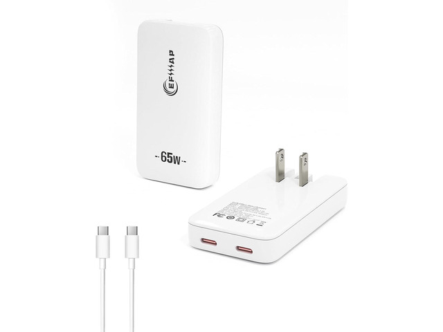 Flat Dual Port USB C Wall Charger, 65W USB-C Slim Block Fast Charging with Foldable Plug for iPhone 16/15, Pro Max/Samsung Galaxy Models,Includes...
