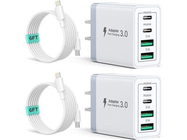 2 Pack USB C Wall Charger, 40W 4-Port USB C Fast Charger Block Dual Port QC+PD 3.0 Power Adapter, Multiport Type C Brick Charger with Lightning...