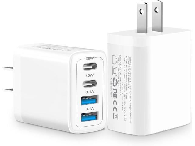 USB C Charger Block, Linocell 2Pack 60W 4Port USB C Wall Chargers Adapter Dual PD & QC Power Type C Fast Charging USB-A Charger Compatible for iPhone...