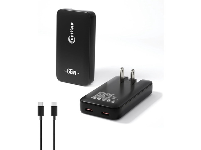 Flat Dual-Port USB C Wall Charger, 65W USB-C Slim Block Fast Charging with Foldable Plug for iPhone 16/15, Pro Max/Samsung Galaxy Models,Includes...
