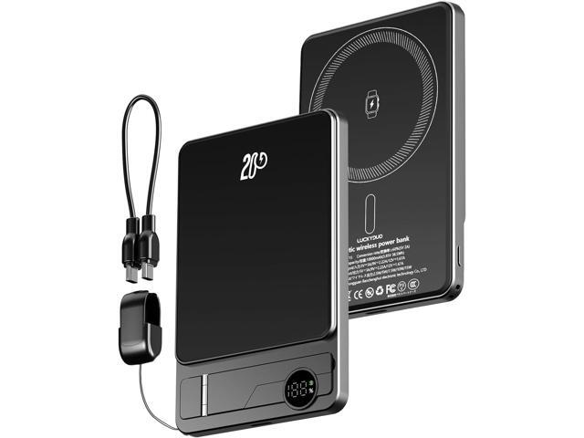 LUCKYDUO 3 in 1 Magnetic Wireless Power Bank, Slim Magnetic Portable Charger with Foldable Stand & LED Display, PD 20W USB C Cable Magnetic Battery...